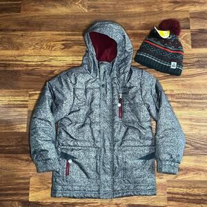 Sno Winter Jacket with Matching Beanie Gray Insulated Youth Boys Size 8